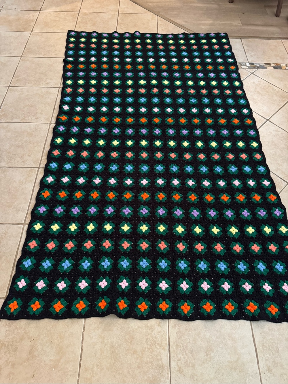 Vintage Handmade Crochet Floral Granny Square Afghan Blanket 83β x 48β